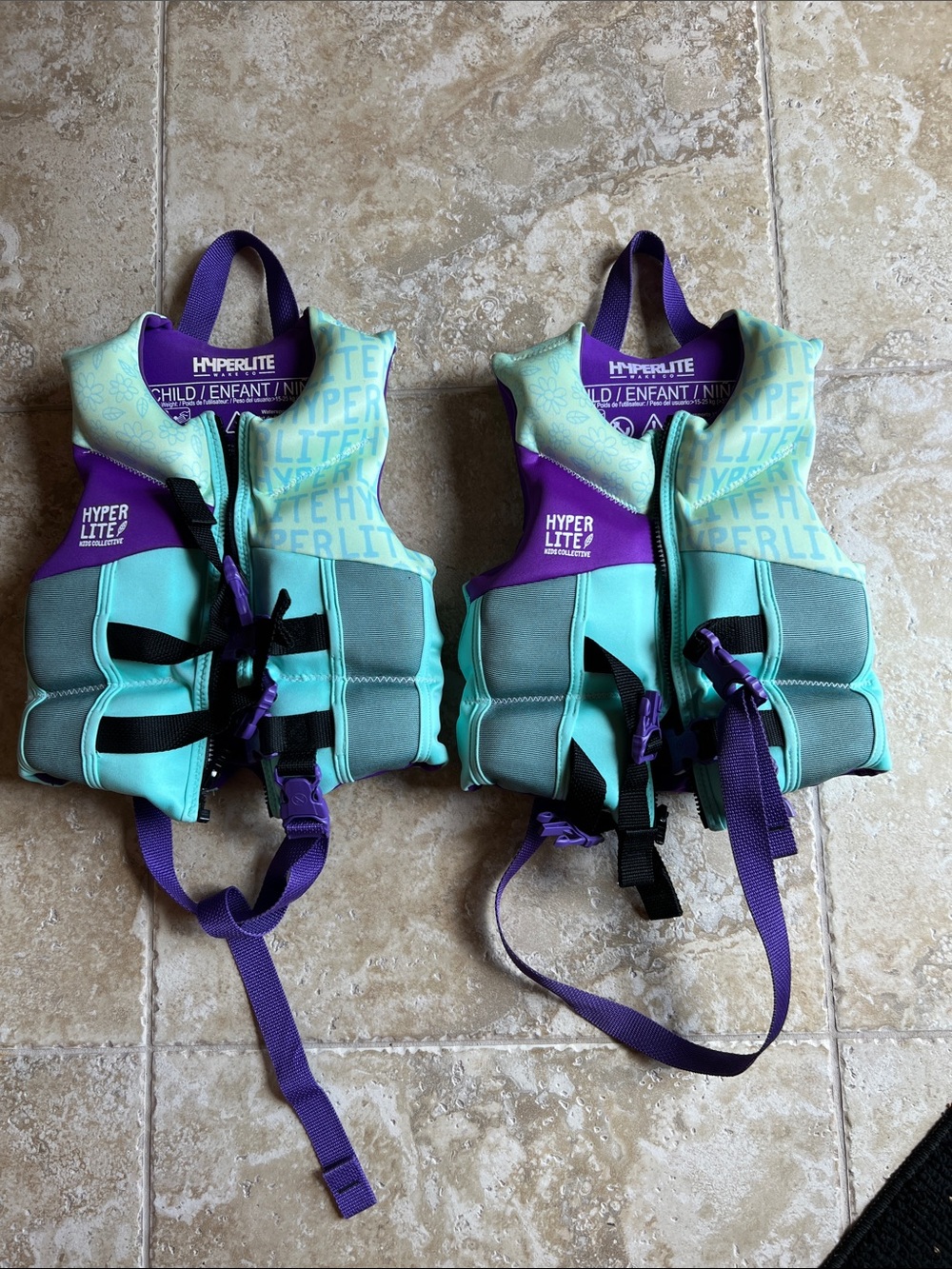 Hyperlite Kids Life Jackets - Teal & Purple (Pair)